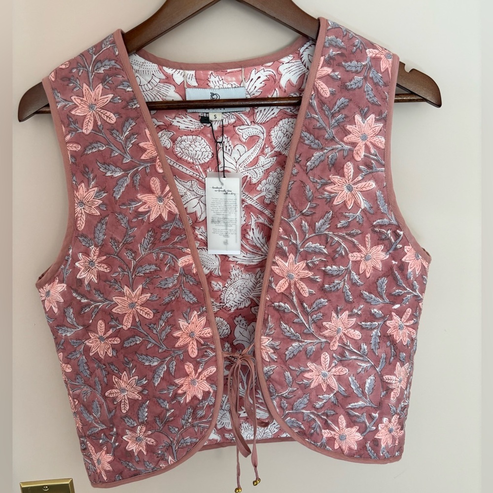 The Fox and the Mermaid Pink Floral Reversible Quilted Vest